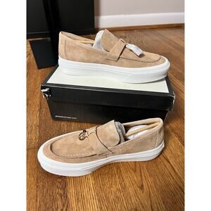 J/SLIDES Beige Suede Platform Loafers